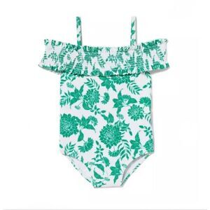 Janie & Jack girls 2T Alhambra white green floral smocked one piece swimsuit col